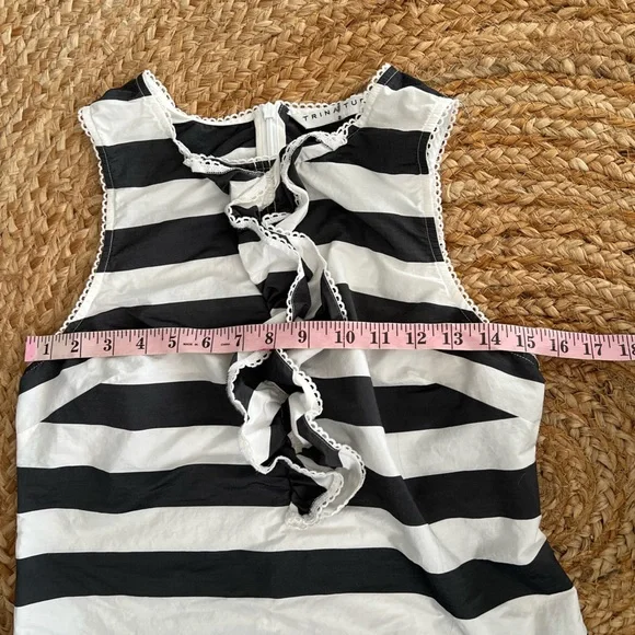 Trina Turk Black & White Striped Ruffle Tank size S - Picture 7 of 9